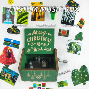 カスタマイズされたクリスマス木製オルゴールハンドクランクパーソナライズされた音楽とデザインの人気ギフト - Product Image 2