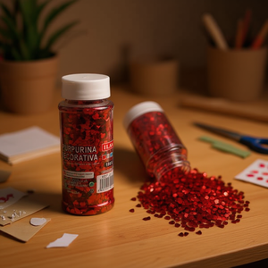 Glitter decorativo Ilan 100g a forma di cuore rosso per lavori artigianali - Product Image 3