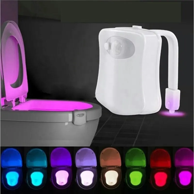 Neue 8 Farben menschliche Körper Induktion Toiletten sitz bezug Lampe wasserdichte Hintergrund beleuchtung PIR Bewegungs sensor LED Nachtlicht