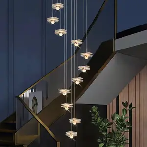 现代新中式设计亚克力荷叶，带球形发光二极管楼梯阁楼吊灯和吊灯