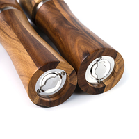 Ensemble de cuisine en bois d'acacia 8 pouces, moulin à sel et à poivre réglable, moulin à sel et à poivre en bois rechargeable