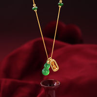TANGPEI Collier en jade avec pendentif gourde verte dorée pour femme, bijoux de mode