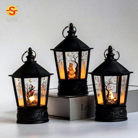 Lampu Lentera Labu Halloween Gantung Fungsi Kedip 3*AG10 Bertenaga Baterai Kerangka Penyihir Heksagonal Putih Hangat PP+LED