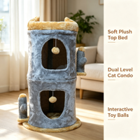 Tour pour chat en forme de baril mignonne à 2 niveaux avec poteaux à gratter en forme de cactus et perchoir supérieur en peluche douce pour petits chats d'intérieur