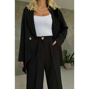 <b>Women's</b> <b>Black</b> <b>Satin</b> Jacket and <b>Trousers</b> Set Wholesale Suit Collection - Product Image 3