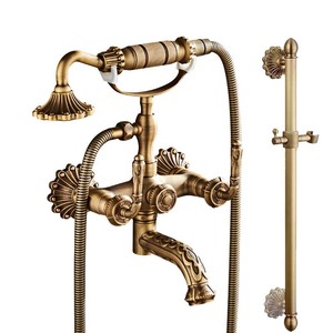 Grifo de bañera antiguo de latón Juego de ducha simple incorporado Cabezal de ducha de mano Grifo de agua fría y caliente - Product Image 1