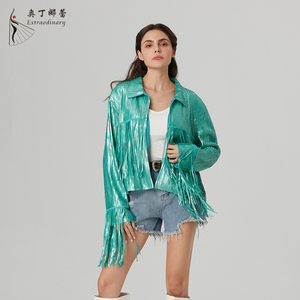 Fashion Mint <strong>Green</strong> Fringe <strong>Jacket</strong> Cool Girl Western Cowboy Matte <strong>Sequin</strong> <strong>Jacket</strong> - Product Image 5