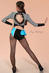 Ropa de baile empalmada a rayas de Spandex azul lago para niñas con falda Jazz/traje de baile de TAP para puesta en escena - Product Image 3