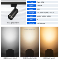 RONSE 20W Cob Spotlight Lamp Techo alto 220V 2 Wire Rail Sistema de iluminación Luces de riel comercial en 3000K 4000K 6000K Colores