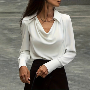 Blusa de Manga Larga con Cuello Drapeado y Estampado de Lunares Rojos para Mujer, Elegante para Oficina, Estilo Vintage, Corte Regular - Product Image 3
