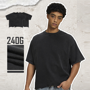 T-Shirt Oversize da Uomo in Puro Cotone 240G con Logo Personalizzato, Stile Vintage e Effetto Invecchiato, Moda Streetwear di Alta Qualità - Product Image 3