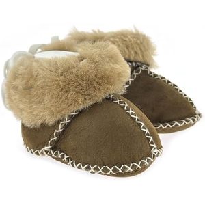 Botines de piel de oveja para bebé con forro de piel y lazo de encaje, zapatos cálidos de invierno para 0-6 meses, botas informales unisex - Product Image 2