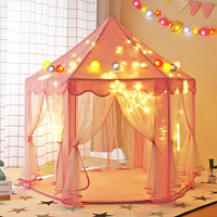 Casinha de castelo da princesa rosa do hexágono, exterior, poliéster, rosa, infantil, jogar, tenda, casa e azul