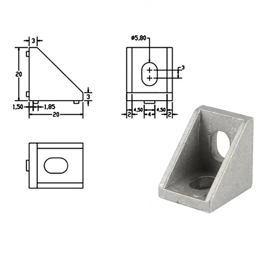 2020 Aluminum Profile Corner Angle Bracket Connector with Gasket Nut + M5 Flat Head Screw for V-Slot 3D Printer