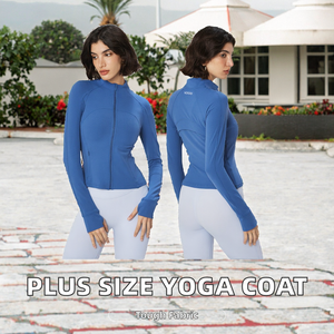 เสื้อแจ็คเก็ตวิ่งสำหรับผู้หญิงไซส์ใหญ่พิเศษ S-3XL แบบซิปเต็มตัว เนื้อผ้าระบายอากาศ ไร้ตะเข็บ กระชับรูปร่าง พร้อมช่องสำหรับนิ้วโป้ง - Product Image 2