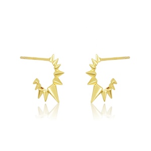 LOZRUNVE 925 Sterling Silver Minimal Hip Hop <strong>Plain</strong> Spike Huggie Hoop Earring with <strong>Stud</strong> - Product Image 3