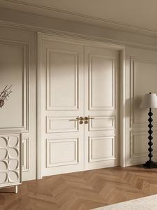Puerta corredera interior de doble hoja de MDF de madera maciza de lujo moderna Estilo de diseño francés <span class=keywords><strong>pintado</strong></span> en <span class=keywords><strong>blanco</strong></span> para apartamentos Hoteles Villas - Product Image 3