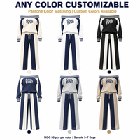 Ensemble de survêtement personnalisé pour femme, sweat-shirt et pantalon large, color block, décontracté, OEM ODM Factory