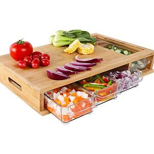 Bamboo Cutting Board With Container Bamboo Bamboo Cutting Board With Containers Bamboo Cutting Board With Drawers And 4 Container Tray Juice Grooves
