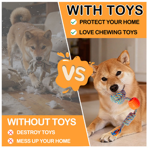 ของเล่นสุนัขแบบเคี้ยว TPR เป็นมิตรกับสิ่งแวดล้อม ของเล่นดึงพร้อมลูกบอล ป้องกันการกัด ช่วยทำความสะอาดฟัน ผลิตจากยางทนทานสำหรับสุนัข - Product Image 5