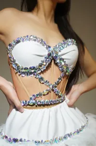 Robe courte de scène en tulle blanc à motif d'arête de poisson, design original, pour la danse et le cheerleading - Product Image 6