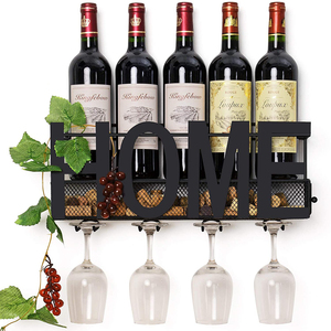 Portabottiglie da vino in metallo decorativo a parete 4 portabottiglie a stelo lungo e contenitore in sughero per vino - Product Image 1