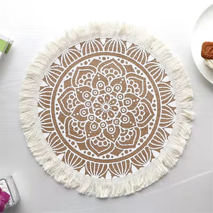Mantel Individual Redondo de Yute Estilo Bohemio para Mesa de Comedor, Moderno, Tejido, con Borlas, Clásico, para Platos y Tazas, para Restaurantes y Hoteles - Product Image 4