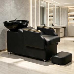 Unidad de lavado de cabello para salón de belleza con lavacabezas inclinable de cerámica y asiento ajustable - Product Image 1