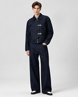 MENGTU Veste en jean selvedge vintage tissée sur mesure pour homme, automne, épaisse, avec boutons de pompier, fermeture éclair et crochet de pont