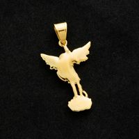 Pendentif ange ailé en acier inoxydable plaqué or avec épée et bouclier, breloque de collier hip-hop pour homme, chaîne non incluse