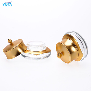 VISTA baru desain mewah kustom emas bulat kaca <span class=keywords><strong>Jar</strong></span> kemasan kosmetik krim wajah wadah krim mata toples dengan topi - Product Image 3