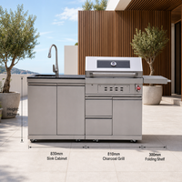 Cuisine extérieure modulaire en acier inoxydable, îlot barbecue au charbon de bois avec évier, armoire de rangement, plan de travail en marbre, grille de barbecue de 8 mm