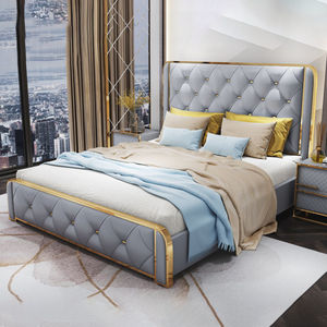 Gold Stainless Steel Luxury Tufted <strong>Headboard</strong> for <strong>Double</strong> Queen king Size Leather Twin <strong>Beds</strong> Wooden Frame <strong>Bed</strong> Bedroom Furniture Set - Product Image 3