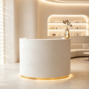 Custom White Curved <b>Small</b> Clinic Reception <b>Desk</b> High Quality Wood <b>Small</b> Front <b>Desk</b> for Retail - Product Image 1