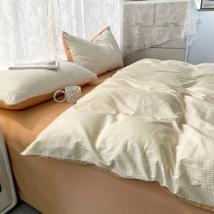 Juego <span class=keywords><strong>de</strong></span> ropa <span class=keywords><strong>de</strong></span> cama <span class=keywords><strong>de</strong></span> 4 piezas OEM ODM personalizado, con efecto burbuja tipo gofre, lavado, bicolor, arrugado, suave, ligero, con sábanas <span class=keywords><strong>de</strong></span> bolsillo profundo, para el hogar y hoteles - Product Image 3