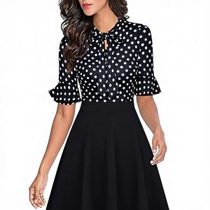 Vestidos de Mujer Vintage Estilo Imperio Antiestáticos de Verano con Estampado Floral, Manga con Volantes, Cuello con Lazo, 95% Poliéster, para Trabajo, Iglesia, Invitadas de <span class=keywords><strong>Boda</strong></span> - Product Image 1