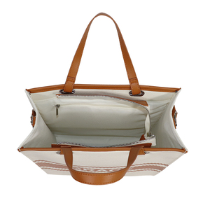 Sac fourre-tout en tricot à rayures marron personnalisable – Corps blanc éclatant, bandoulière réglable en PU, prix d'usine compétitifs - Product Image 5