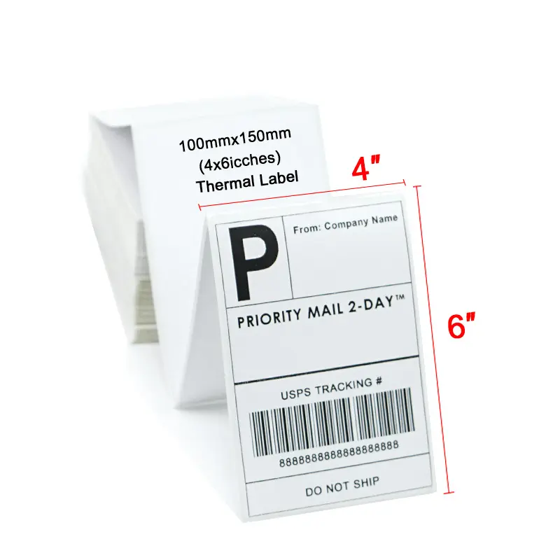 Foglio di consegna personalizzato in fabbrica 100*150mm di stampa termica logistica con codice a barre impermeabile per etichette logistiche