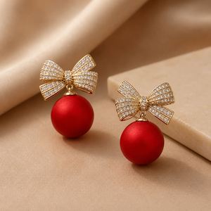 Boucles d'oreilles pendantes géométriques en perles, nœuds blancs, noirs et rouges, plaquées or, avec cristaux et diamants, pour femmes - Vente en gros - Offre Spéciale - Product Image 4