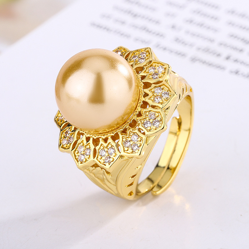 Bague dorée avec billes dorées, taille ajustable