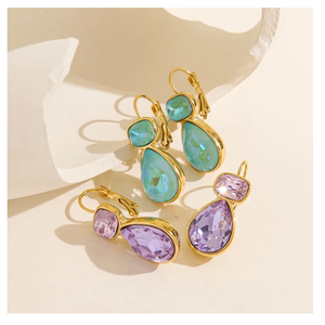 Tempérament de luxe en or 18 carats en acier inoxydable coloré irrégulier strass boucles d'oreilles exquises pour les femmes Style Vintage pour cadeau - Product Image 3