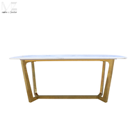 Ensemble de 4 chaises et table à manger modernes en acier inoxydable doré et marbre pour petit restaurant et gain de place