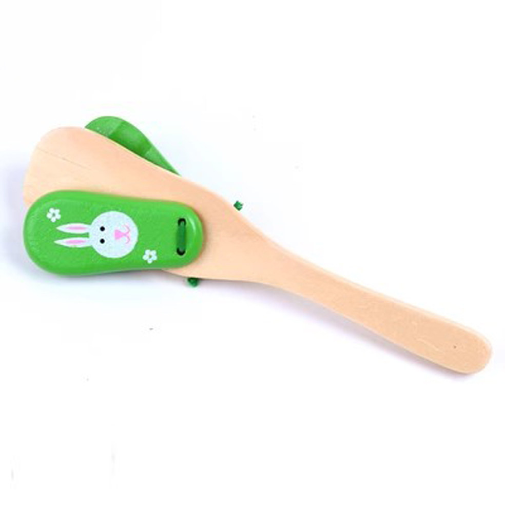Colorful wooden long handle castanets-green