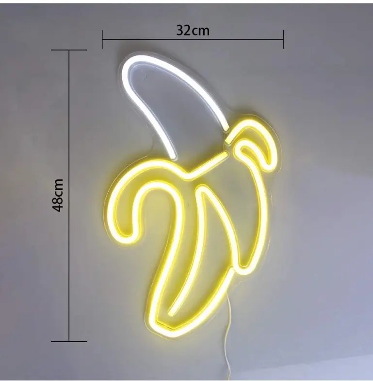 Уличная акриловая настенная лампа с USB-<span class=keywords><strong>шнур</strong></span>ом, светодиодные неоновые вывески в форме банана, неоновые знаки на заказ для украшения рождественской вечеринки
