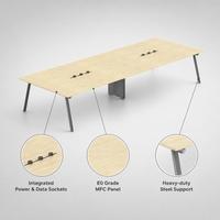 Mesa de Reuniones para Oficina, Mesa Grande para Sala de Juntas con Puertos para Gestión de Cables, Superficie MFC y Patas Metálicas