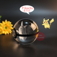 Boule de cristal K9 de 50 mm en gros, gravure laser 3D personnalisée, boule Pokémon en cristal avec base lumineuse LED nocturne