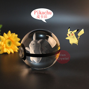 Boule de cristal K9 de 50 mm en gros, gravure laser 3D personnalisée, boule Pokémon en cristal avec base lumineuse LED nocturne - Product Image 6