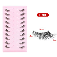 Cils synthétiques en gros de 15 mm, 10 paires dans un paquet, cils d'angle des yeux, demi-cils semi-faux en soie de vison, cils de chat, demi-cils
