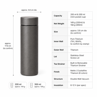 Tasse isotherme en titane pur 200 ml, mini filtre à thé de poche, couvercle à vis, anti-fuite, pour boissons chaudes et froides, idéale pour les voyages, le bureau et la maison, légère