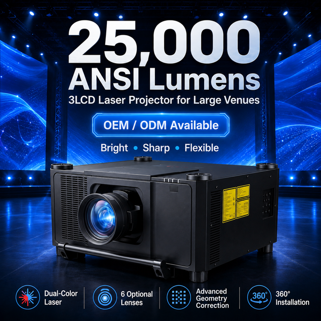 25000 ANSI Lumens Dual Color Laser Projector WUXGA 3LCD with Motorized Zoom Focus and Lens Position Adjustment
